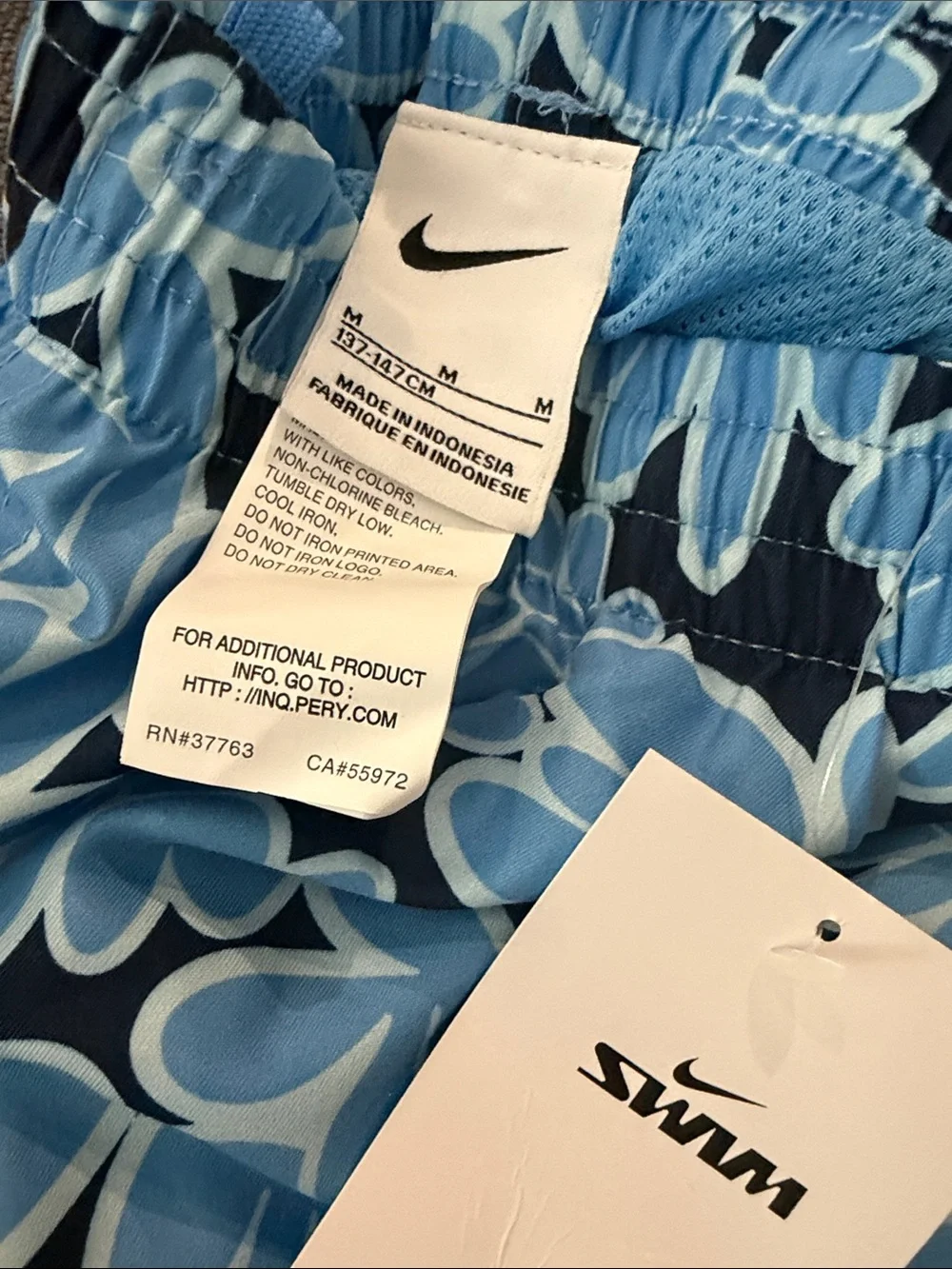 NWT Nike Boys Swim Trunks Blue Print Size M (137-147 cm) Mesh Lined